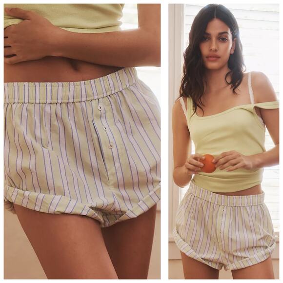 Anthropologie The Wren Boxer Shorts Size Medium Rolled Edition Striped Pjs - Picture 1 of 10